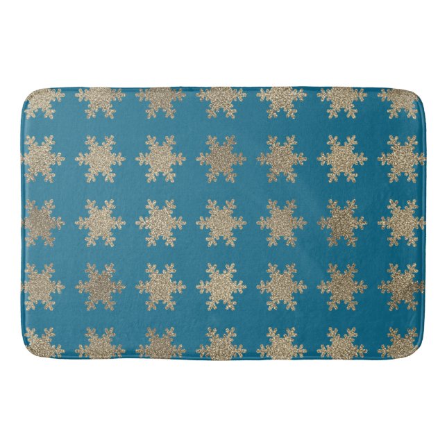 Tapis De Bain Motifs de flocon de neige en or pailleté Bleu océa (Devant)