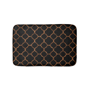 Tapis De Bain Motifs élégants à quatre feuilles en noir or rusti