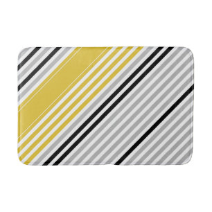 Tapis De Bain Moustard jaune, gris, noir, rayures blanches