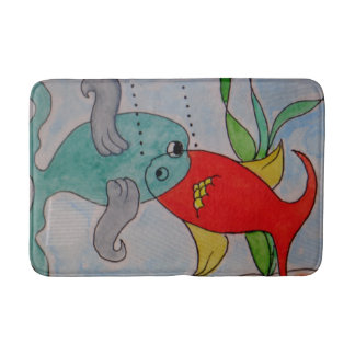 Tapis de bain moyen fait sur commande w/fish