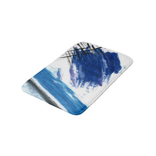 Tapis De Bain Moyens mixtes aquarelle bleu abstrait artistique