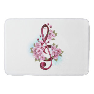 Tapis De Bain Musical treble clef notes with sakura flowers