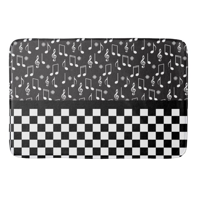 Tapis De Bain Musique et damier noir et blanc (Devant)