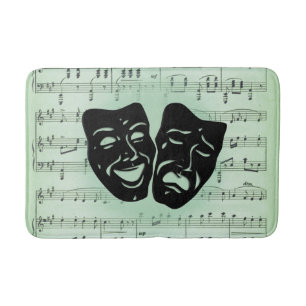 Tapis De Bain Musique verte et masques grecs de théâtre