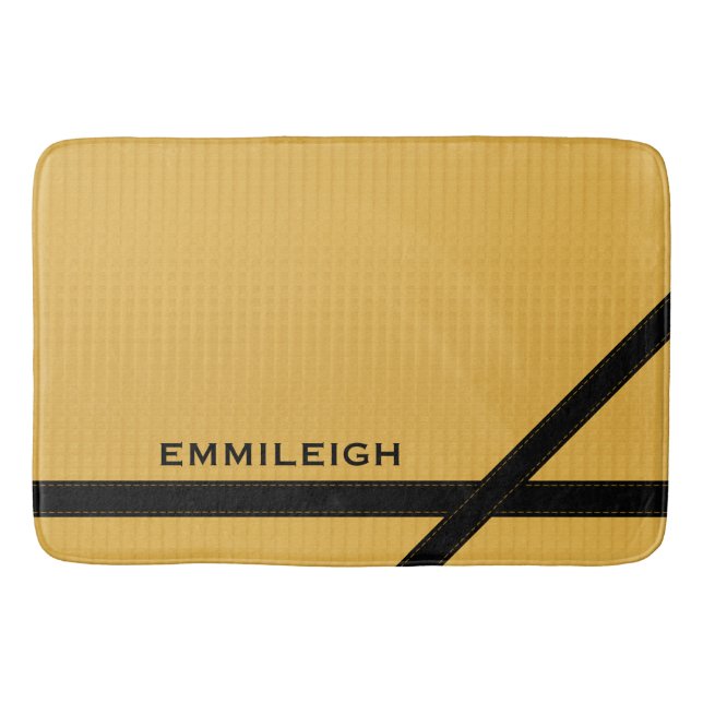 Tapis De Bain Mustard personnalisé Jaune et Noir rayé (Devant)