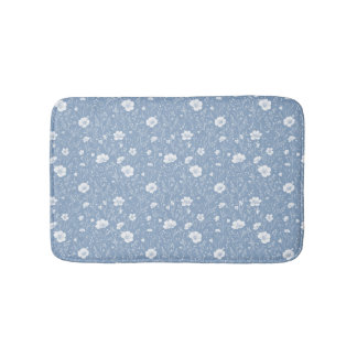 Tapis De Bain Muted Blue And White Wildflower Pattern