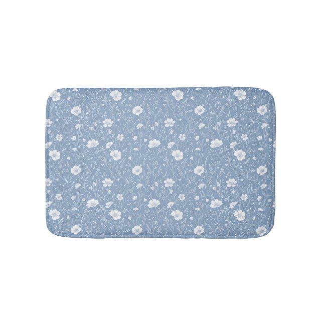 Tapis De Bain Muted Blue And White Wildflower Pattern (Devant)