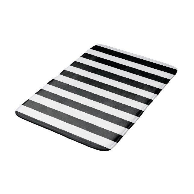 Tapis De Bain Mydeas | Bandes épaisses noires et blanches (Angle)