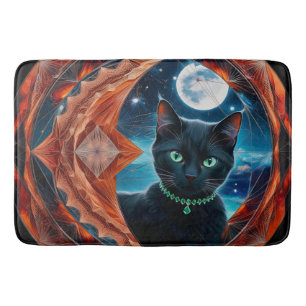 Tapis De Bain Mystical Black Cat Celestial Mandala