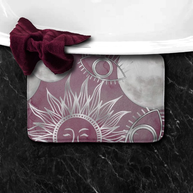 Tapis De Bain Mystique solaire | Rose Argent Lune Étoiles Soleil (Créateur téléchargé)