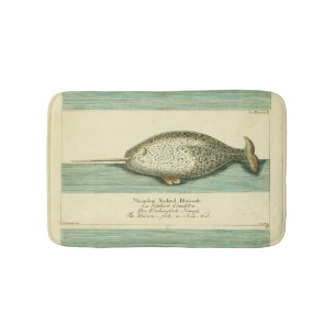 Tapis De Bain Narwhal Antique Baleine Aquarelle Art scientifique