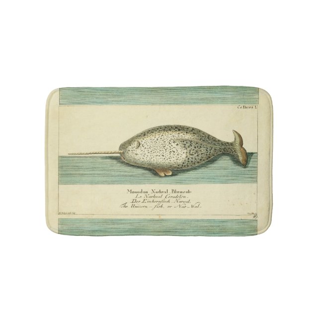 Tapis De Bain Narwhal Antique Baleine Aquarelle Art scientifique (Devant)