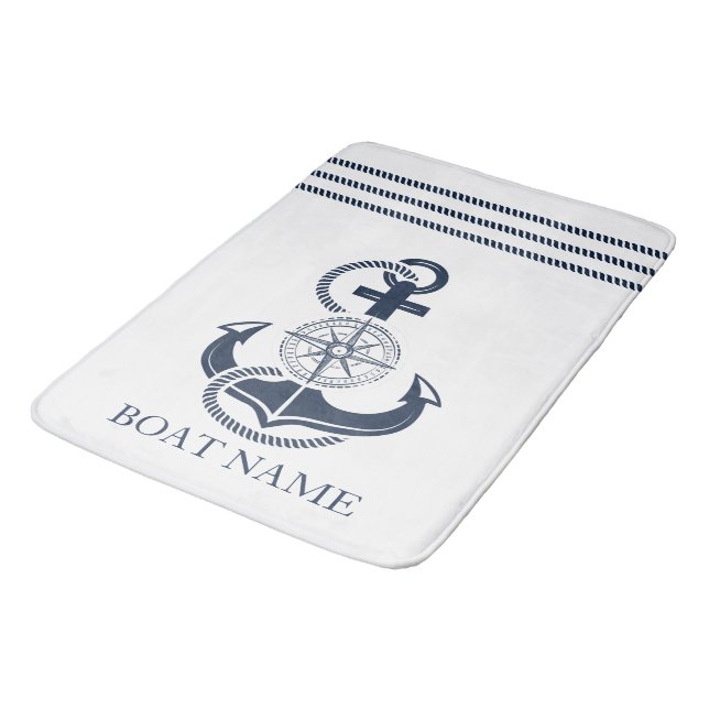 Tapis De Bain Nautical Blue Ancre Nom du bateau (Angle)