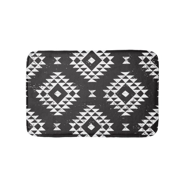 Tapis De Bain Navajo Géométrique : Tribal Blanc Noir. (Devant)