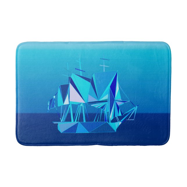 Tapis De Bain Navire à Clipper géométrique moderne, Bleu Cobalt (Devant)