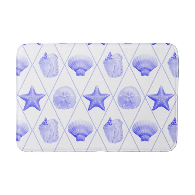 Tapis De Bain Navy Blue Coastal Seashells Starfish (Devant)