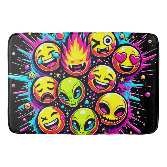 Tapis De Bain Neon Funky Emoji Mix (Devant)
