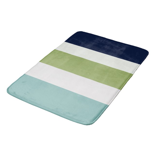 Tapis De Bain Neptune, Coquillages, Green et Navy Stripes T (Angle)
