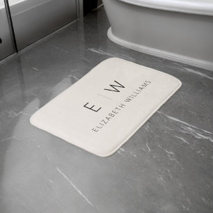 Tapis De Bain Neutre Élégant Moderne Minimaliste Nom Monogramme