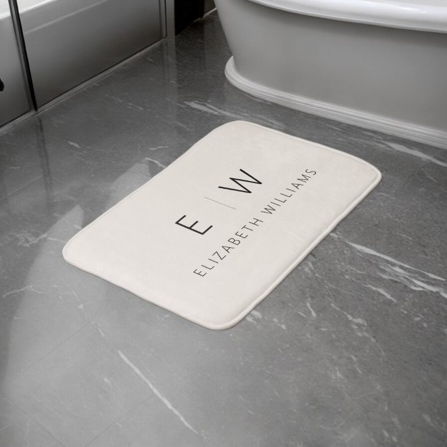 Tapis De Bain Neutre Élégant Moderne Minimaliste Nom Monogramme (Créateur téléchargé)