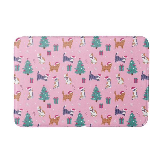 Tapis De Bain Noël Chats et arbres Motif de vacances (Devant)