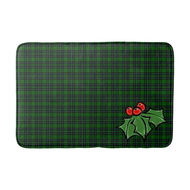 Tapis De Bain Noël classique vert plaid rouge saint feuille (Devant)