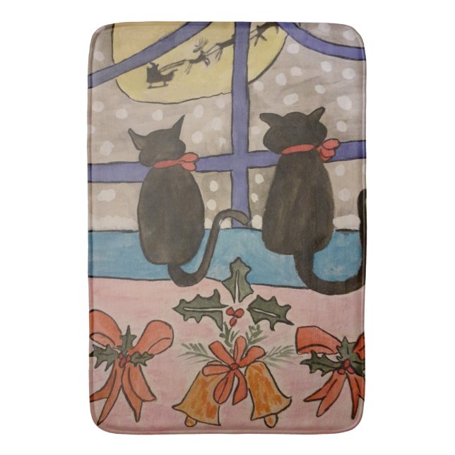 Tapis De Bain Noël de chat noir (devant Vertical)