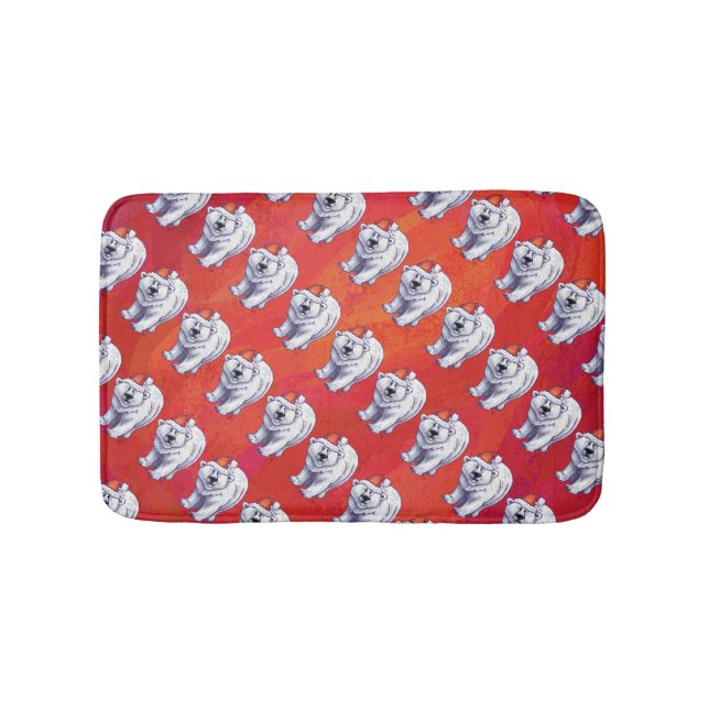 Tapis De Bain Noël de l'ours polaire sur le rouge (Devant)