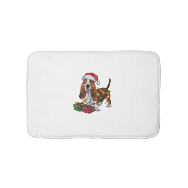 Tapis De Bain Noël Éclairage Santa Hat Basset Hound Chien Noël (Devant)