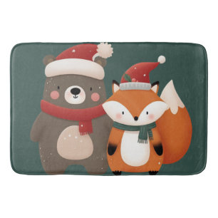 Tapis De Bain Noël/hiver Mignonne Ours et renard