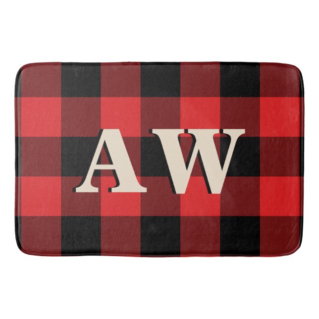 Tapis De Bain Noël Noël Monogramme Rouge Noir En vichy (Devant)