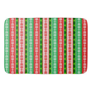 TAPIS DE BAIN NOËL ORNAMENTS DESIGN ROUGE BLANC VERT