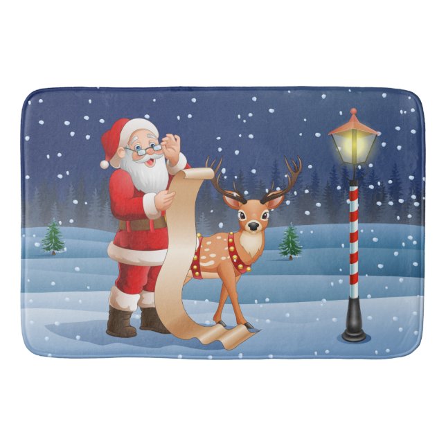 Tapis De Bain Noël Santa Claus Reindeer mignon hiver (Devant)