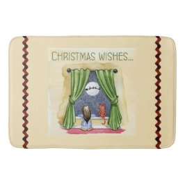 Tapis De Bain Noël Souhaite Mignonne Enfant & Kitty Chat Noël