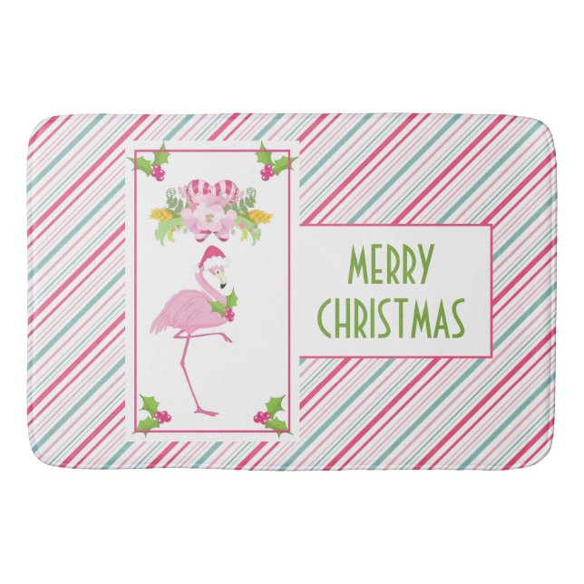 Tapis De Bain Noël tropical Flamant rose rose (Devant)
