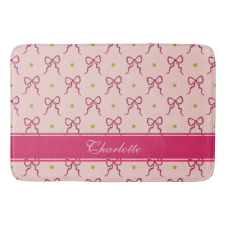 Tapis De Bain Nœuds Rose Chaud Petits Points Verts