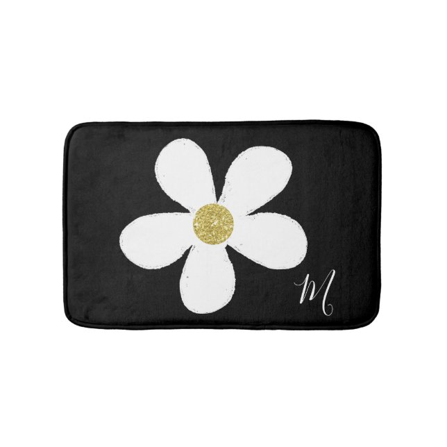 Tapis De Bain Noir Blanc Faisy Simple Floral Or (Devant)