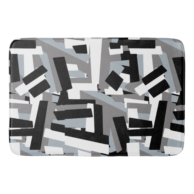 Tapis De Bain Noir blanc gris Abstrait Patches géométriques (Devant)