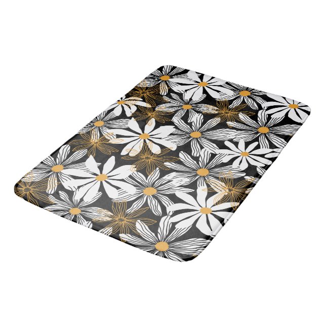 Tapis De Bain Noir, Blanc, Jaune Élégant Faisy Abstrait (Angle)