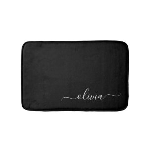 Tapis De Bain Noir Blanc Moderne Minimaliste Élégant Monogramme