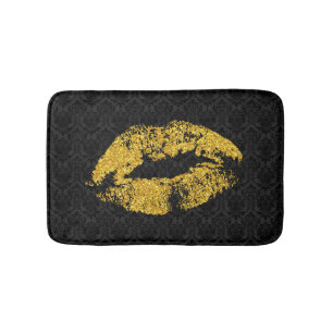Tapis De Bain Noir Damask & Gold Lips