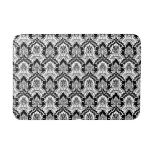 Tapis De Bain Noir et blanc chic de damassé victorienne vintage