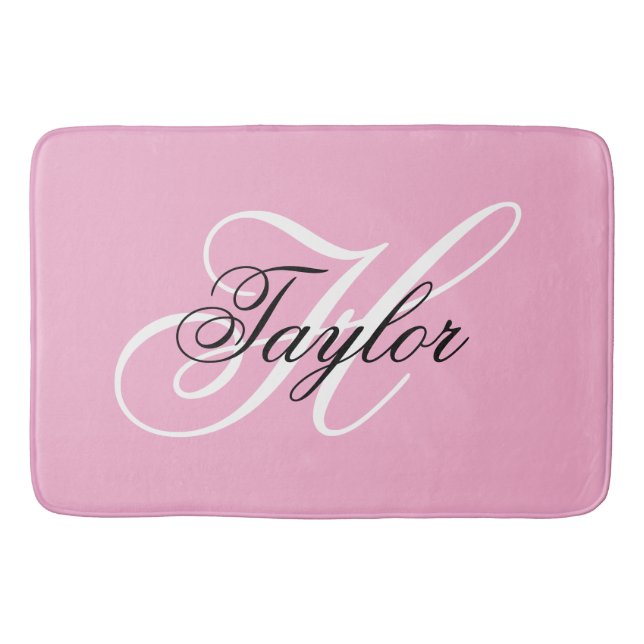 Tapis De Bain Noir et blanc Fatigue Monogramme rose (Devant)
