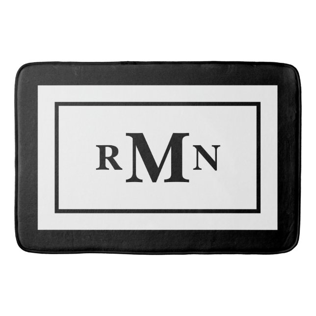Tapis De Bain Noir et blanc minimal moderne Monogramme (Devant)