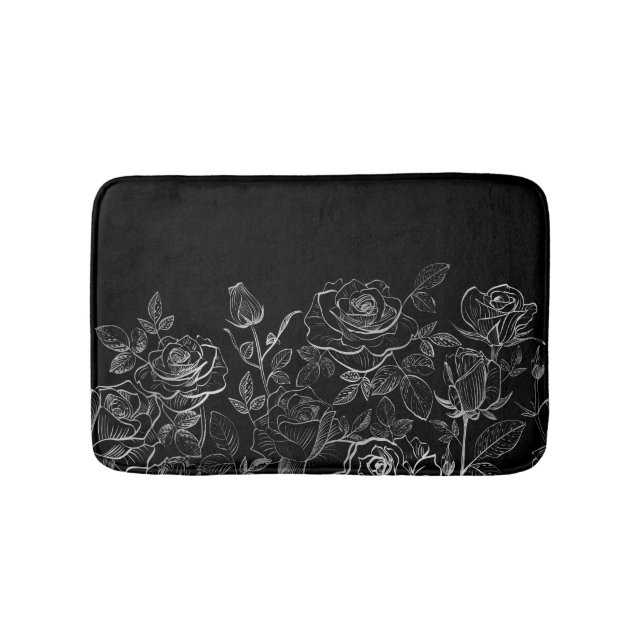 Tapis De Bain Noir et blanc Rose moderne chic (Devant)