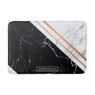 Tapis De Bain Noir et Marbre blanc
