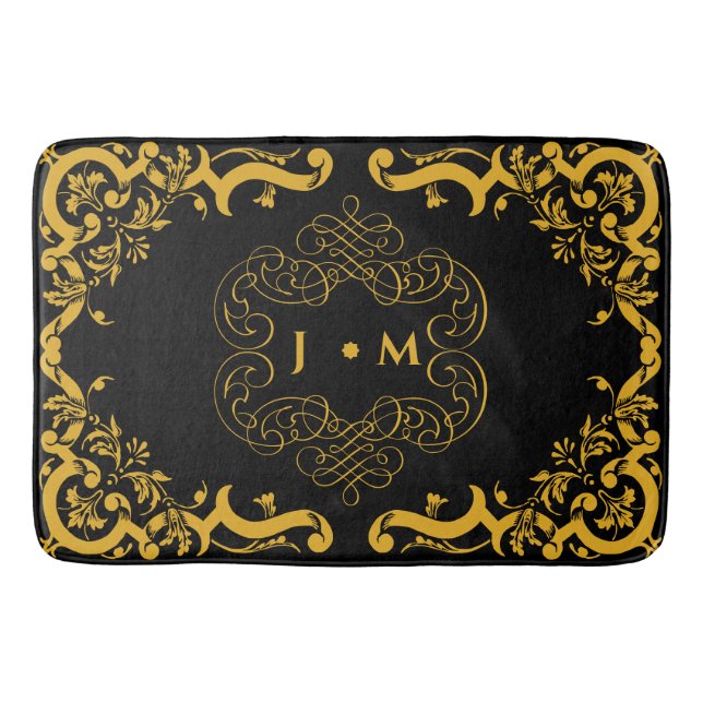 Tapis De Bain Noir et or avec éléments décoratifs (Devant)