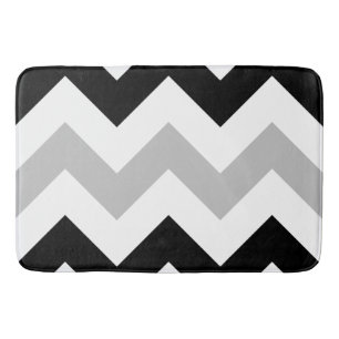 Tapis De Bain Noir, gris et blanc larges de motif de zigzag