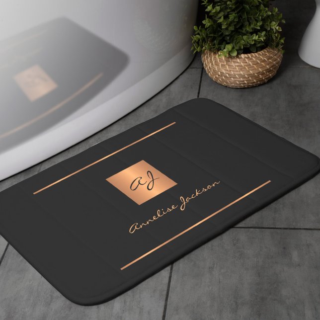 Tapis De Bain Noir or élégant nom monogrammé moderne (Créateur téléchargé)