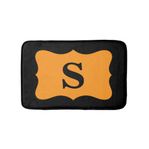 Tapis De Bain Noir Orange Monogramme initial Maison Décor